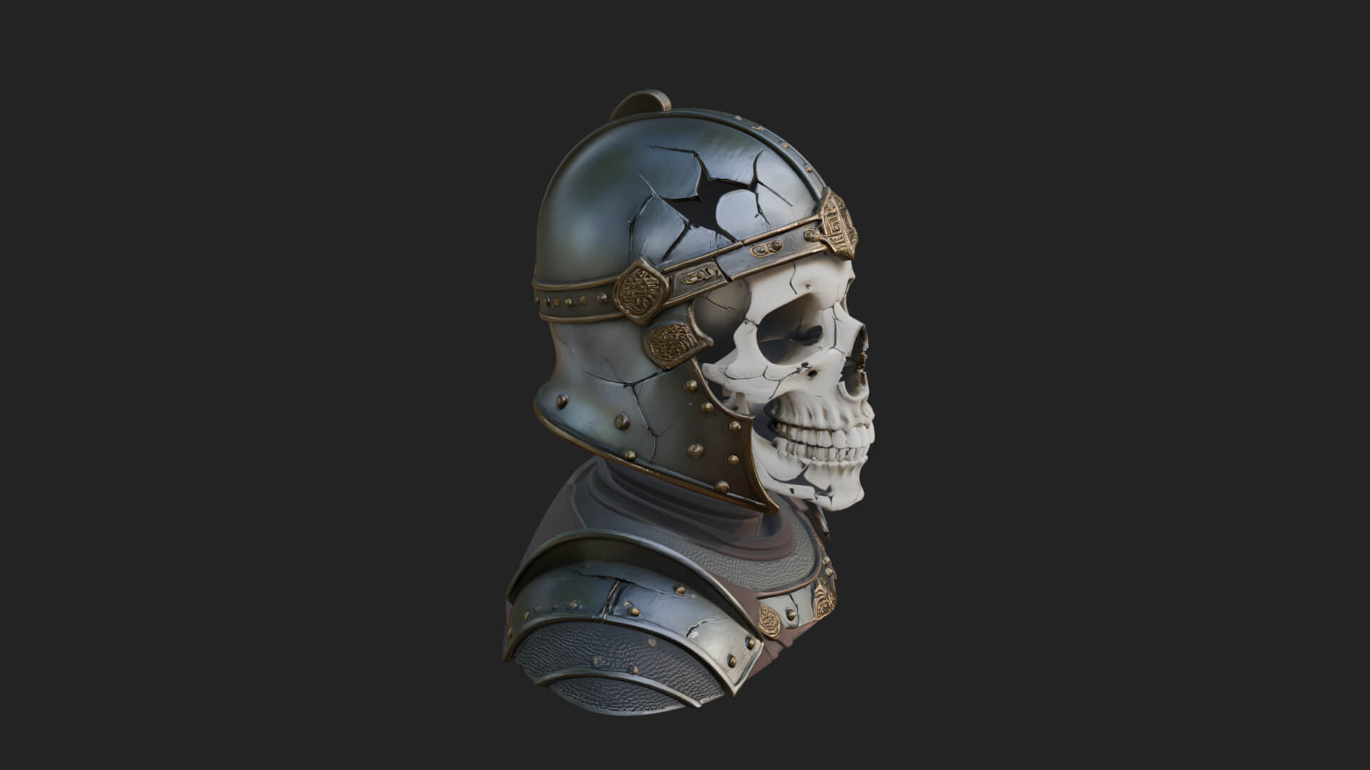 Skeleton Knight Bust Statue Design 4 3D Print Model 3D Model