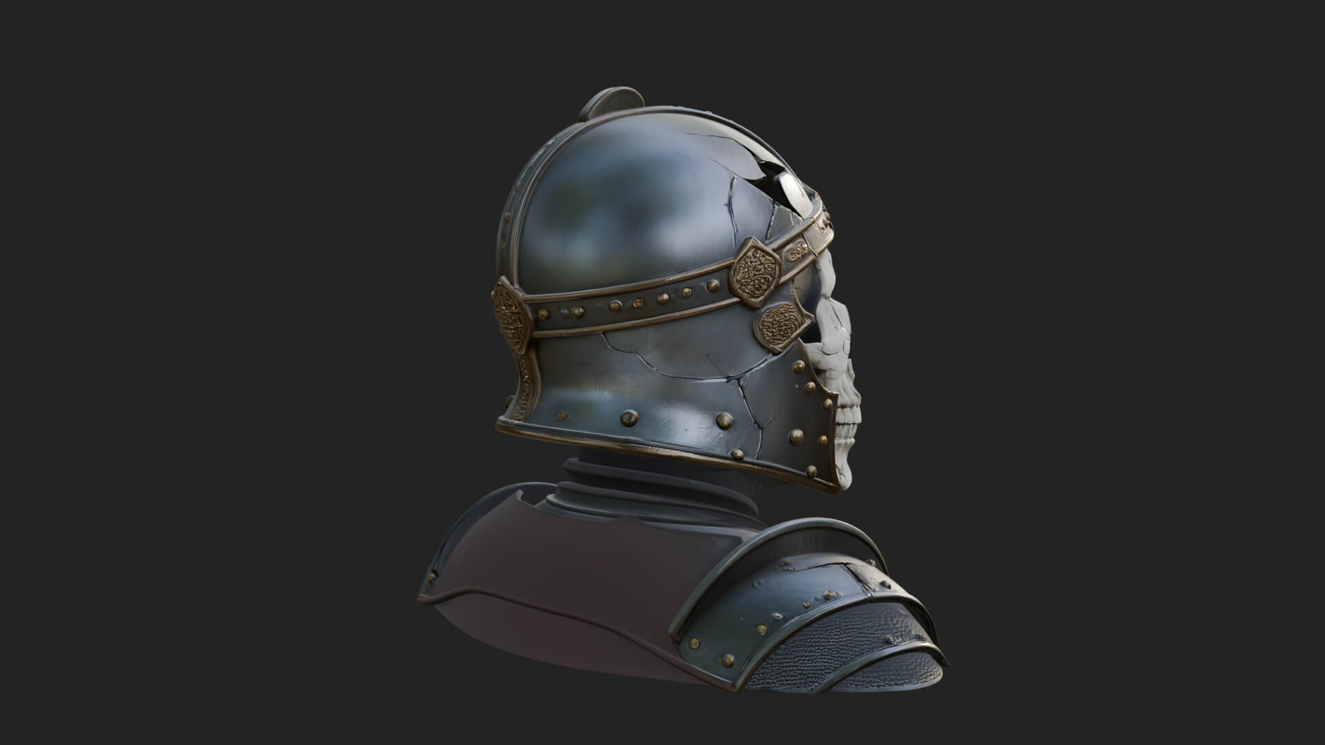 Skeleton Knight Bust Statue Design 4 3D Print Model 3D Model