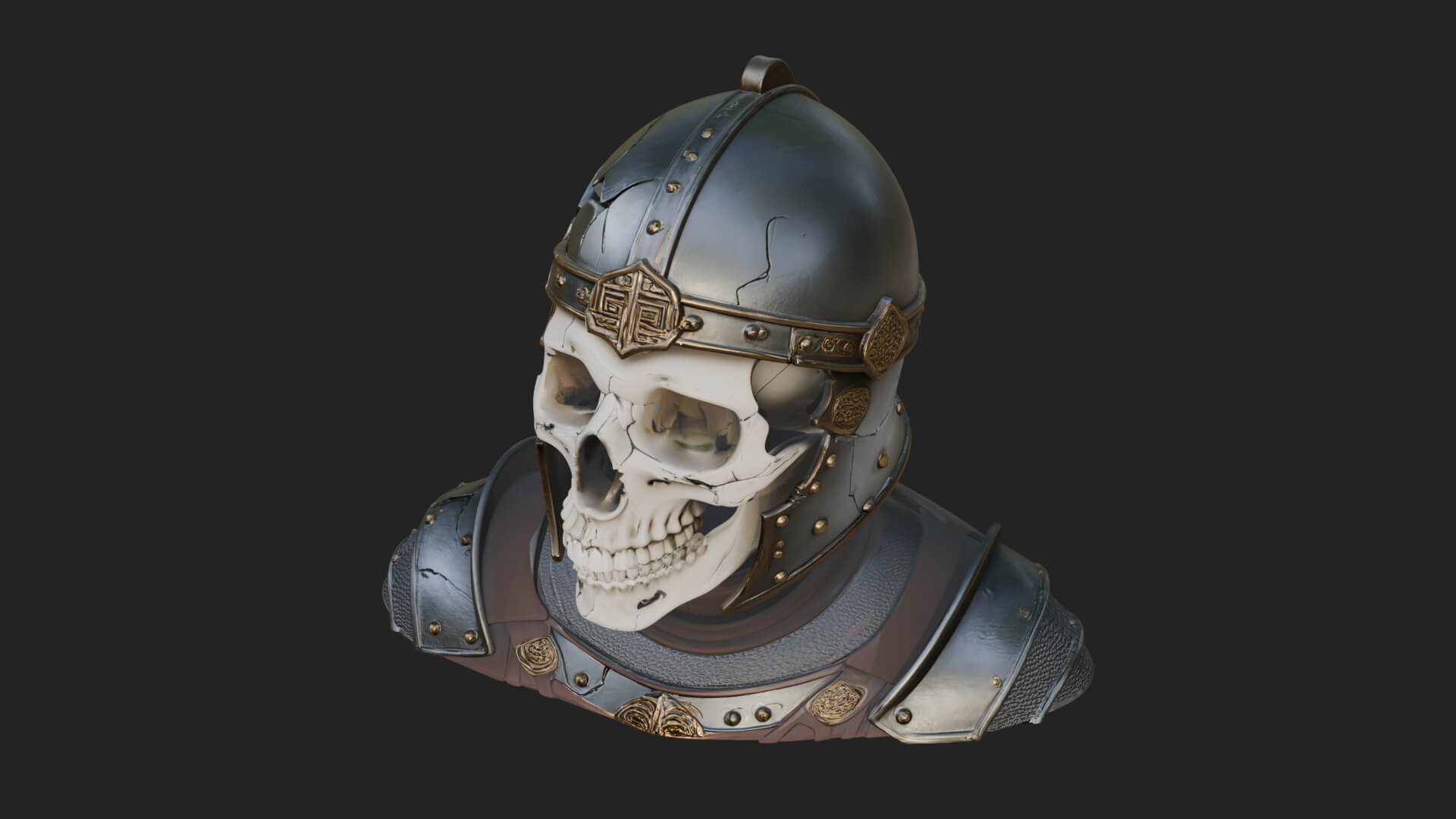 Skeleton Knight Bust Statue Design 4 3D Print Model 3D Model