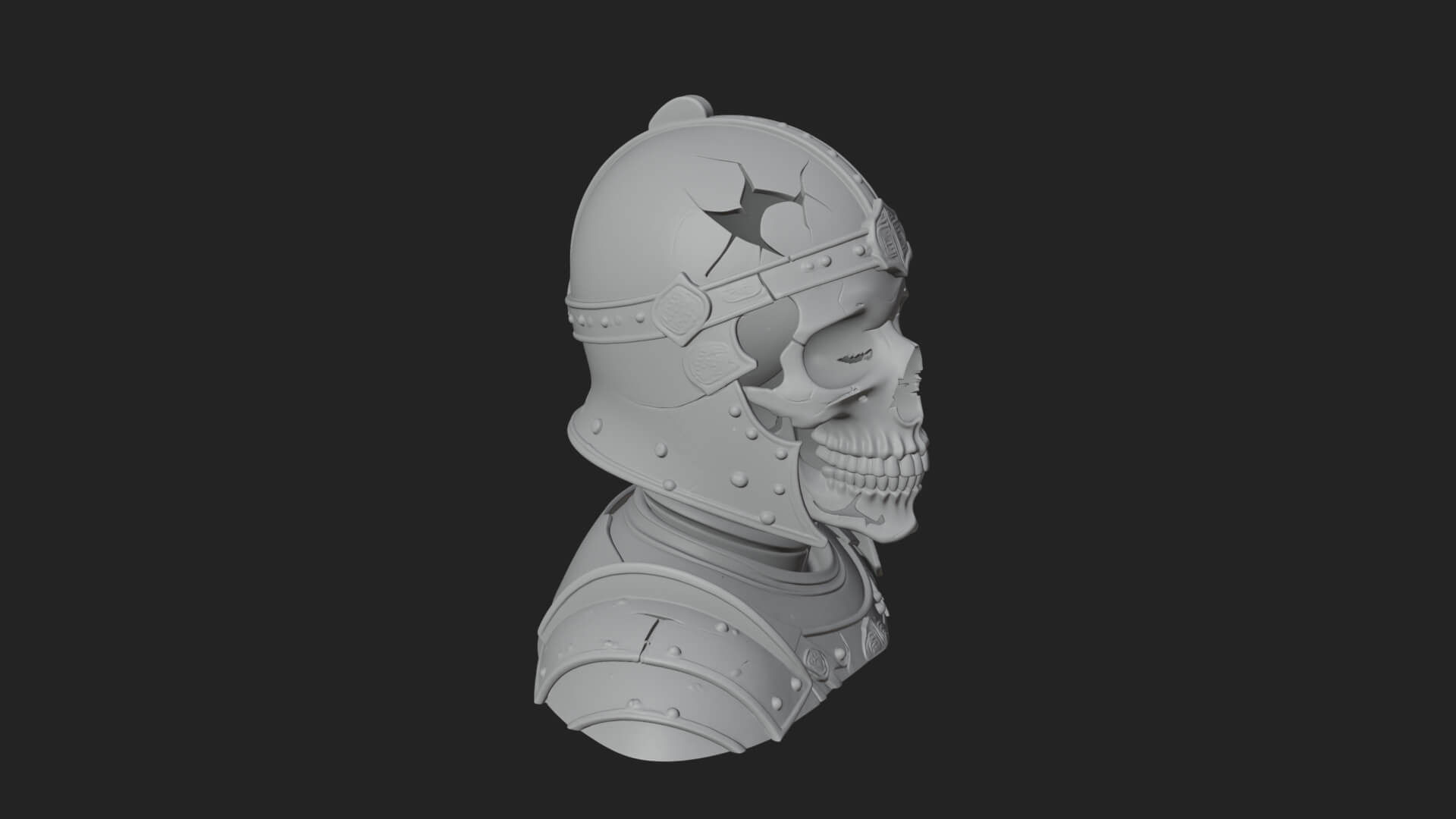 Skeleton Knight Bust Statue Design 4 3D Print Model 3D Model