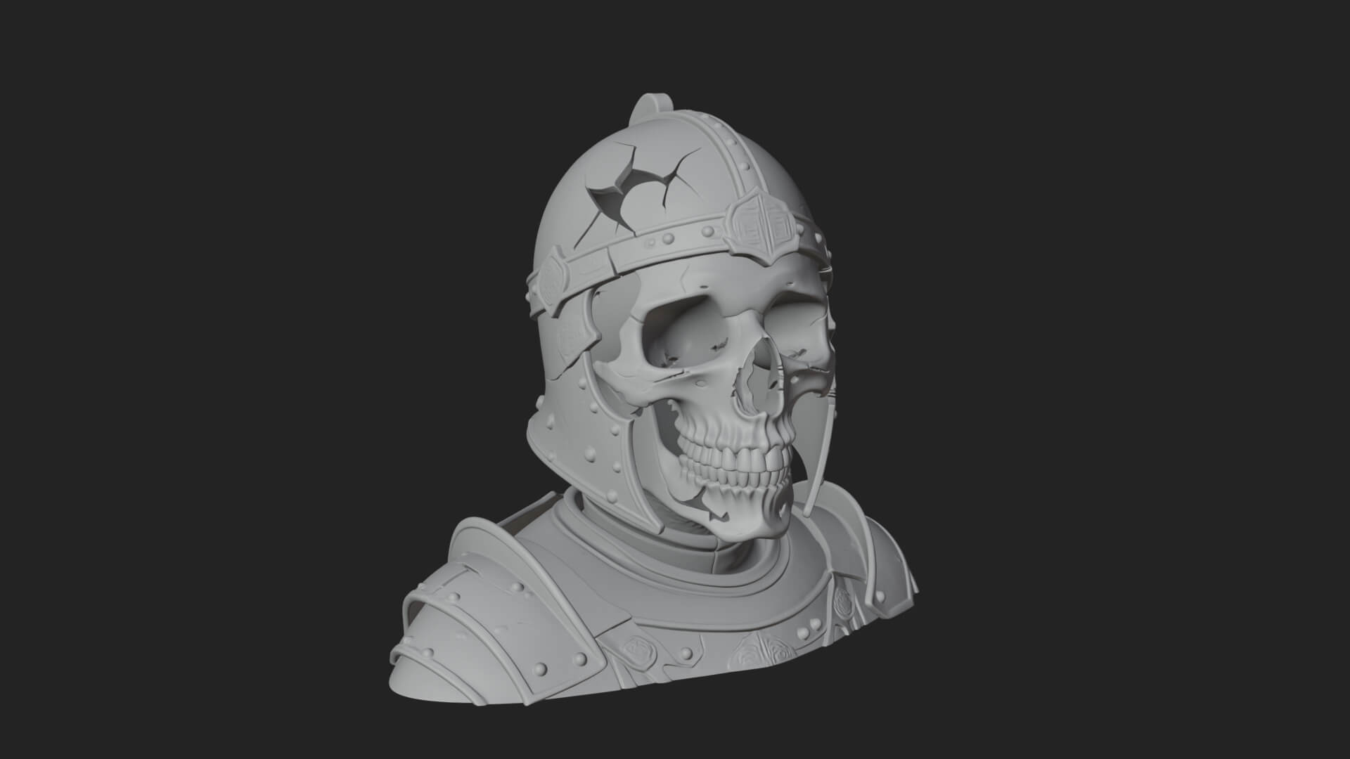 Skeleton Knight Bust Statue Design 4 3D Print Model 3D Model
