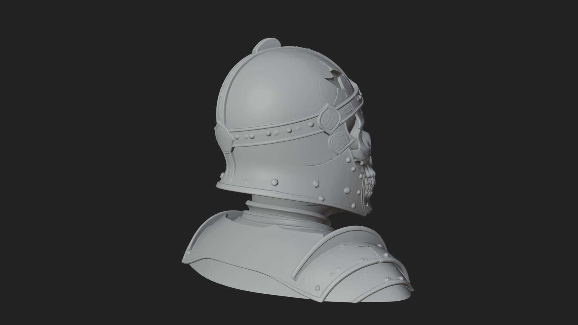 Skeleton Knight Bust Statue Design 4 3D Print Model 3D Model