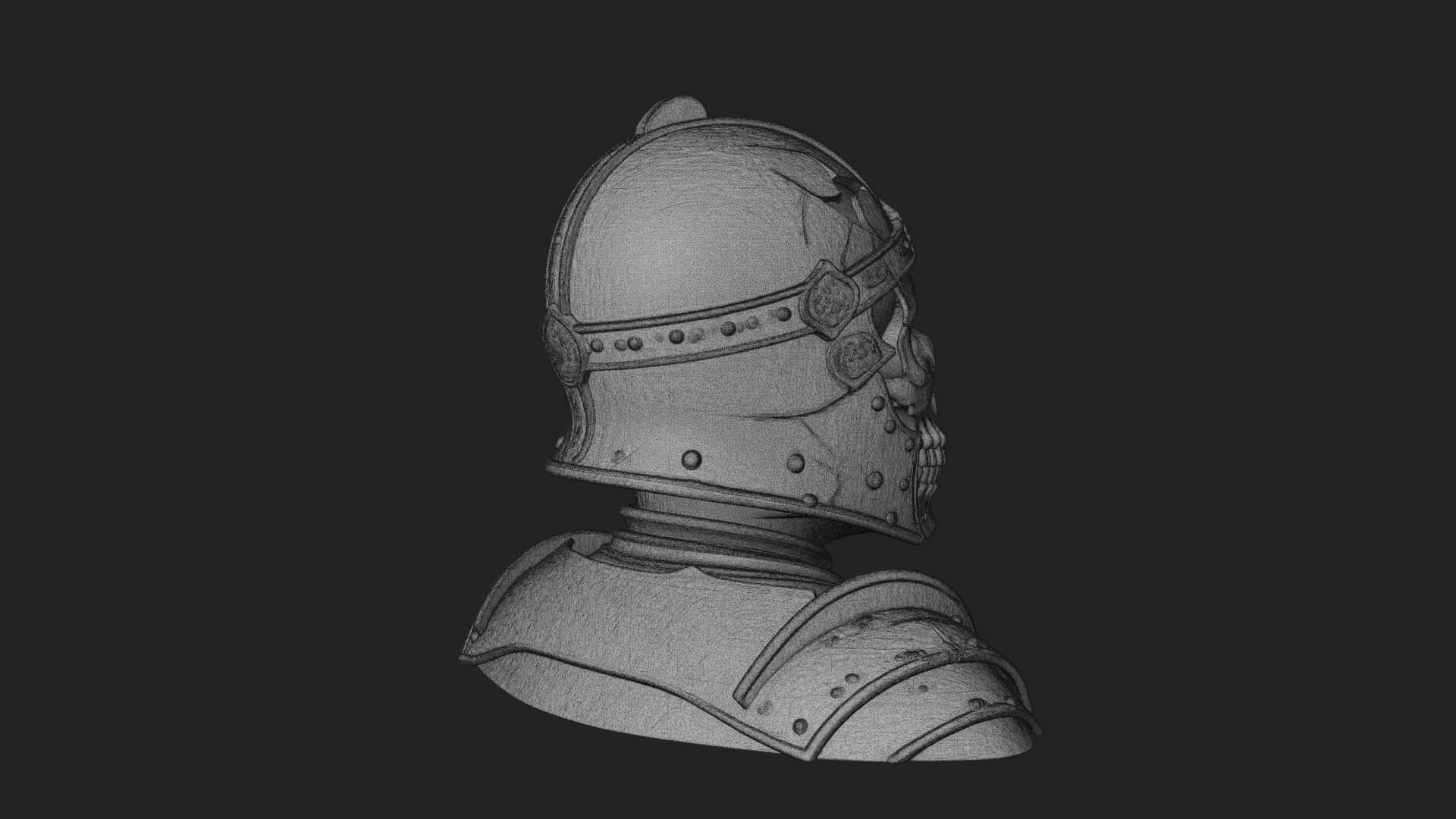 Skeleton Knight Bust Statue Design 4 3D Print Model 3D Model