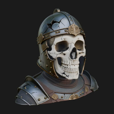 Skeleton Knight Bust Statue Design 4 3D Print Model