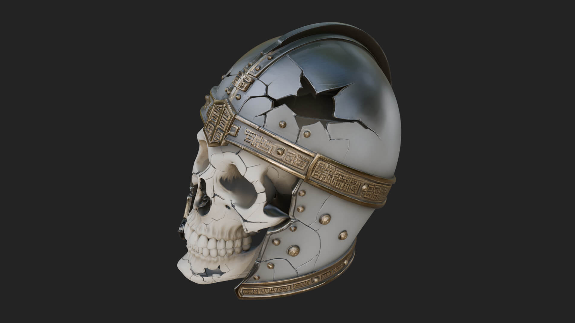 Skeleton Knight Bust Statue Design 5 3D Print Model 3D Model