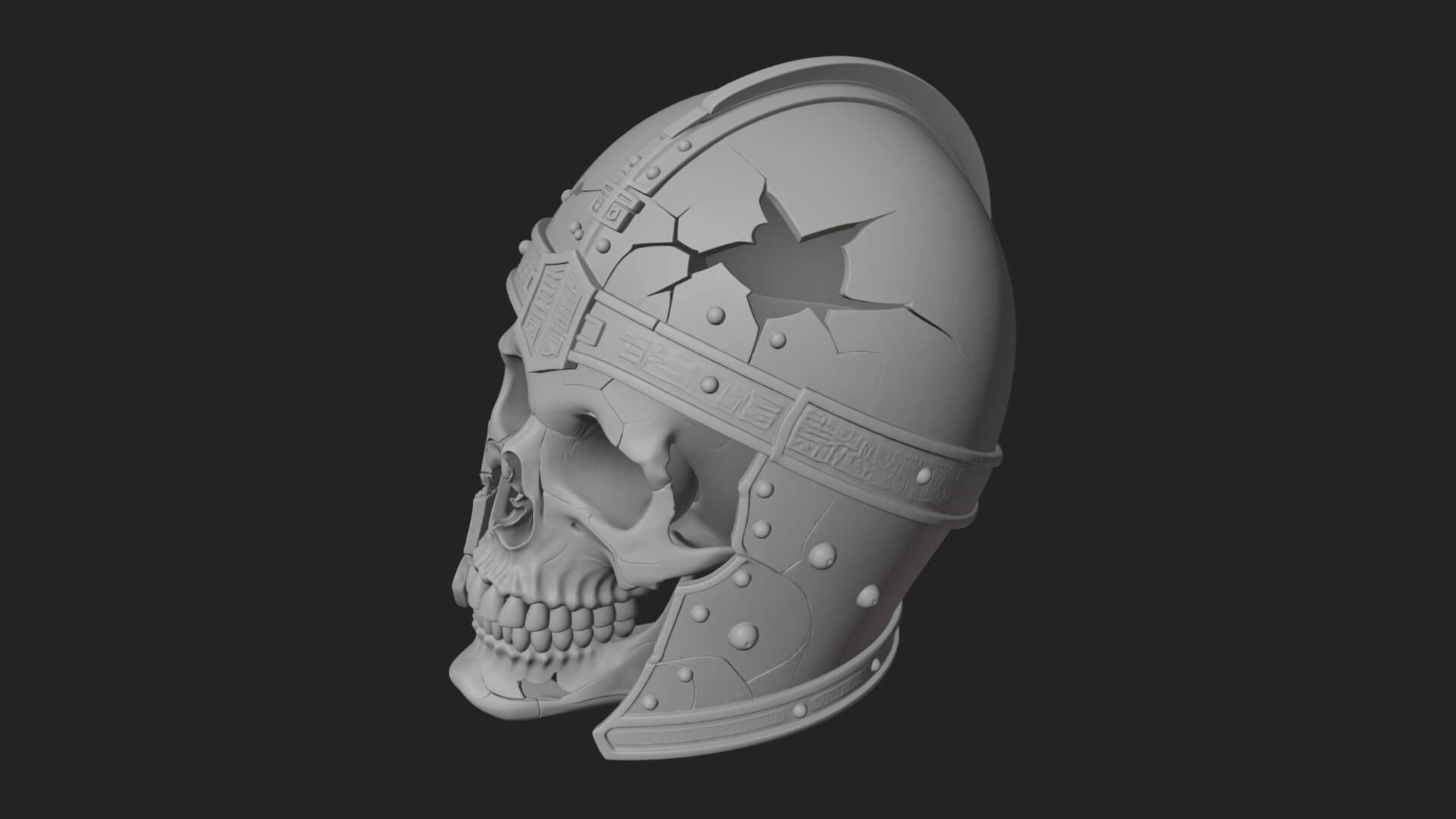 Skeleton Knight Bust Statue Design 5 3D Print Model 3D Model