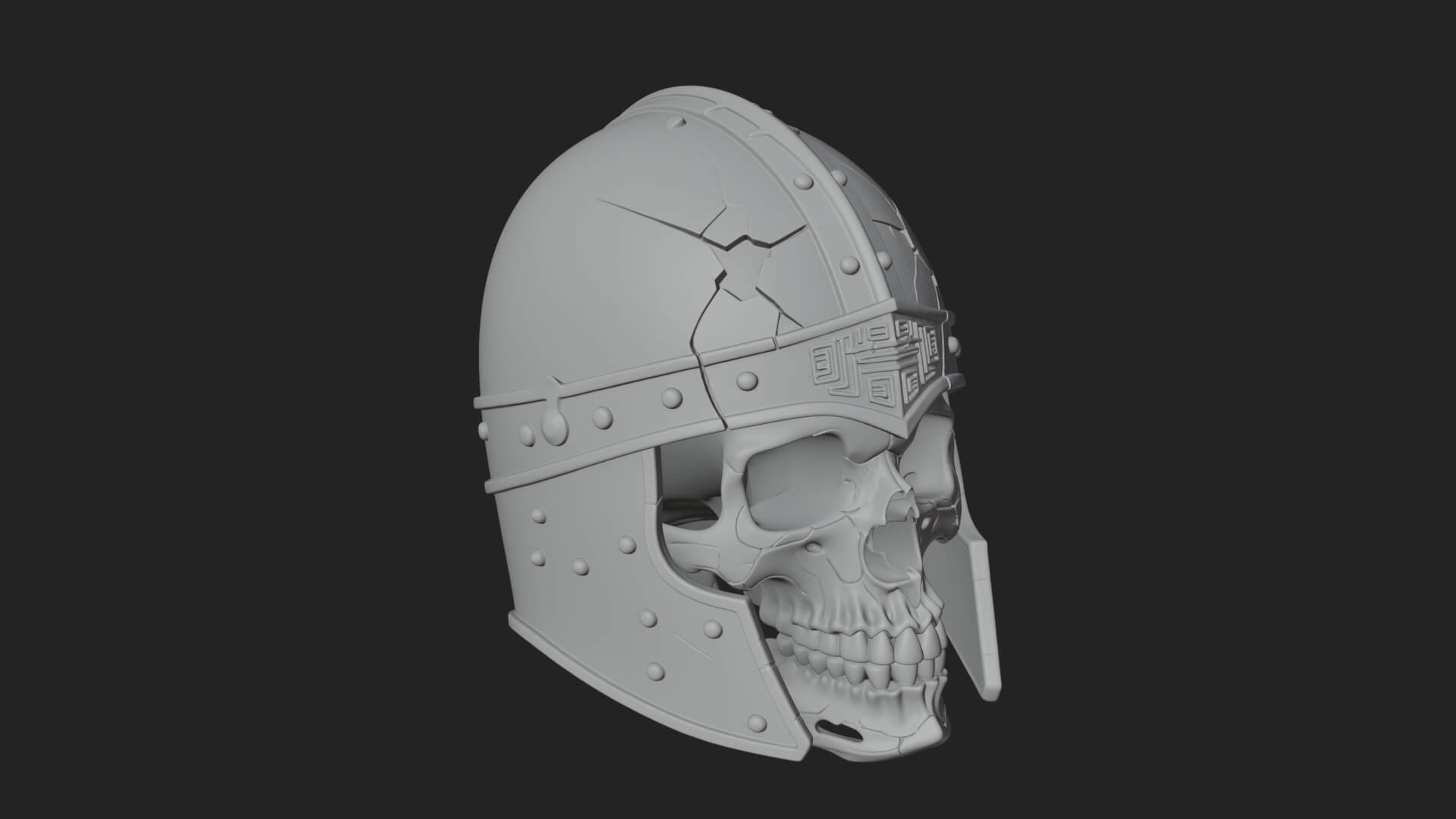 Skeleton Knight Bust Statue Design 7 3D Print Model 3D Model