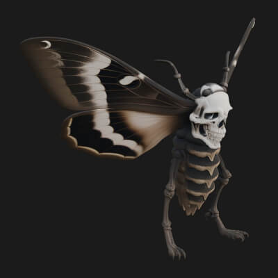 Skeleton Moth Statue Design 2 3D Print Model