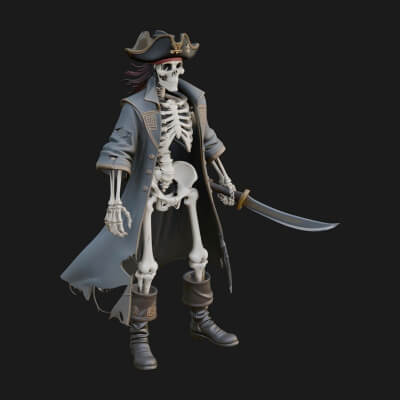 Skeleton Pirate Statue Design 10 3D Print Model