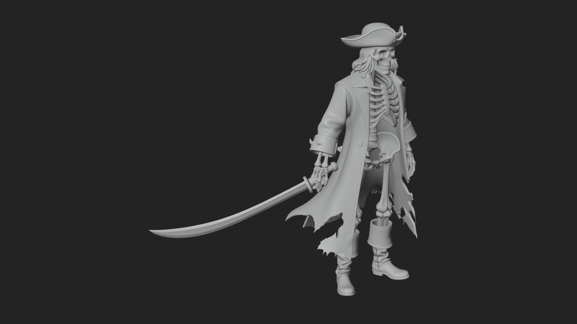 Skeleton Pirate Statue Design 5 3D Print Model 3D Model
