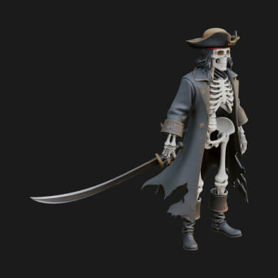 Skeleton Pirate Statue Design 5 3D Print Model