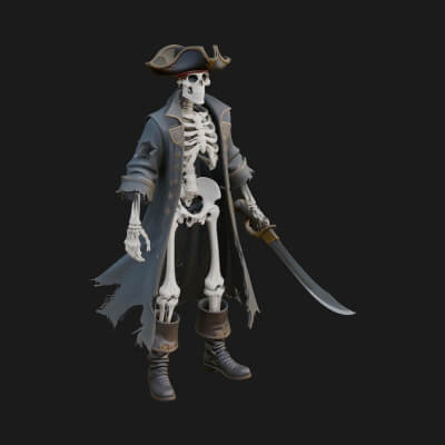 Skeleton Pirate Statue Design 6 3D Print Model