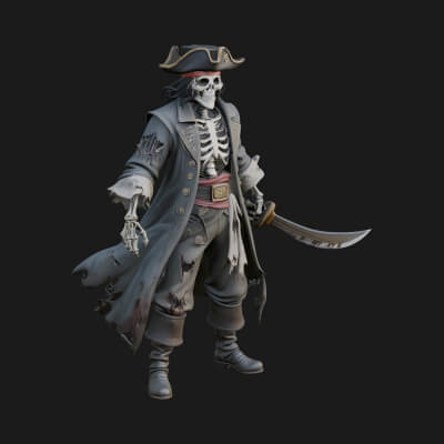 Skeleton Pirate Statue Design 7 3D Print Model