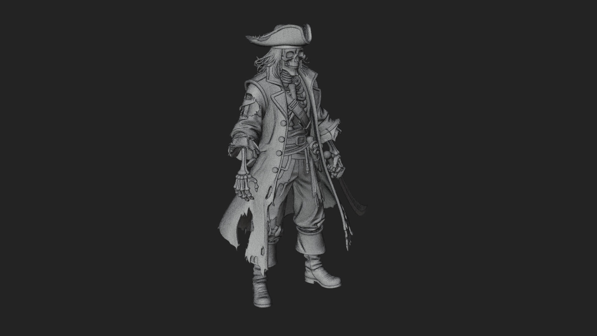 Skeleton Pirate Statue Design 8 3D Print Model 3D Model