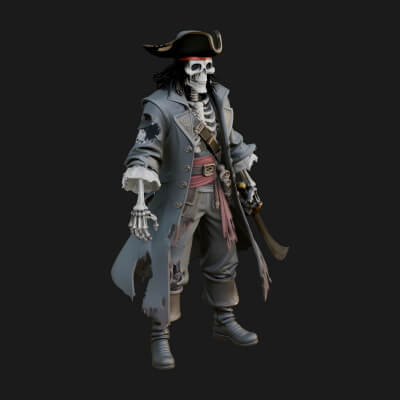 Skeleton Pirate Statue Design 8 3D Print Model