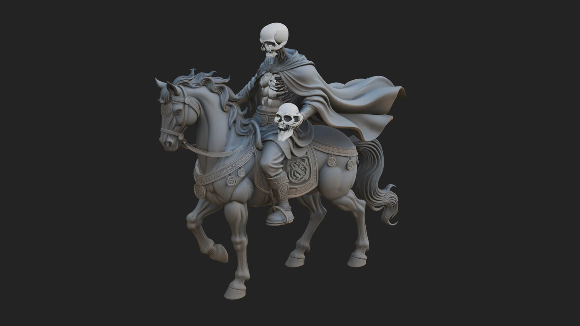 Skeleton Rider on Horse Statue Design 1 3D Print Model 3D Model