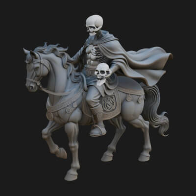 Skeleton Rider on Horse Statue Design 1 3D Print Model