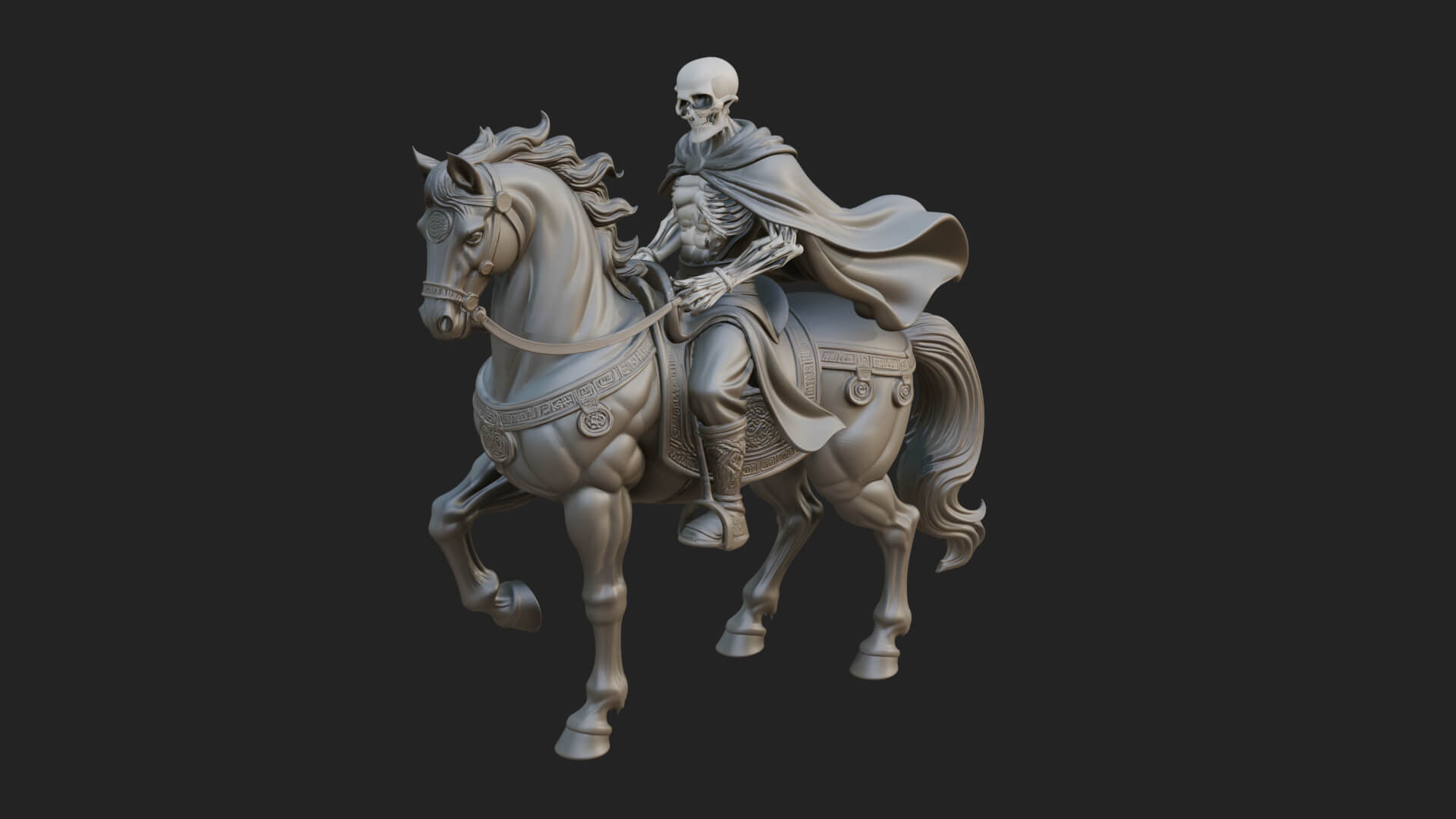 Skeleton Rider on Horse Statue Design 2 3D Print Model 3D Model