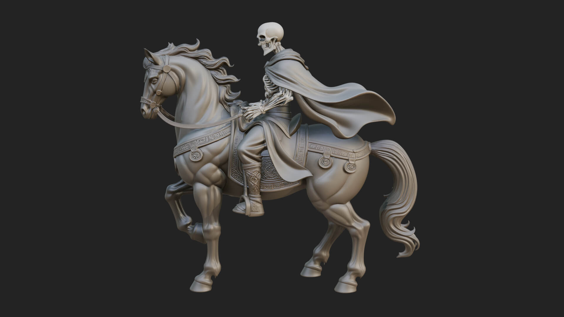 Skeleton Rider on Horse Statue Design 2 3D Print Model 3D Model