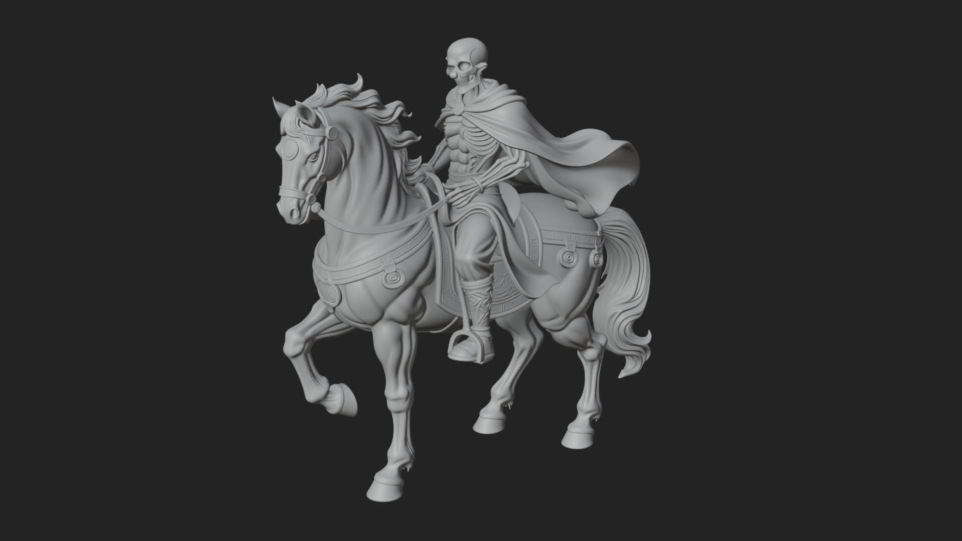 Skeleton Rider on Horse Statue Design 2 3D Print Model 3D Model