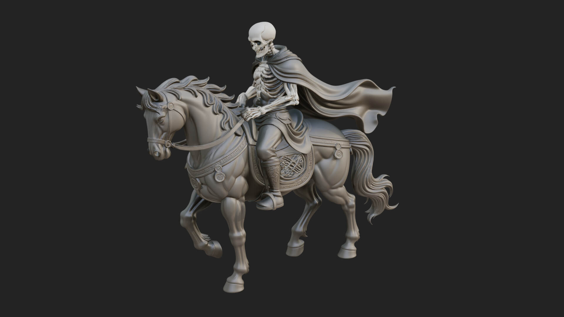Skeleton Rider on Horse Statue Design 3 3D Print Model 3D Model