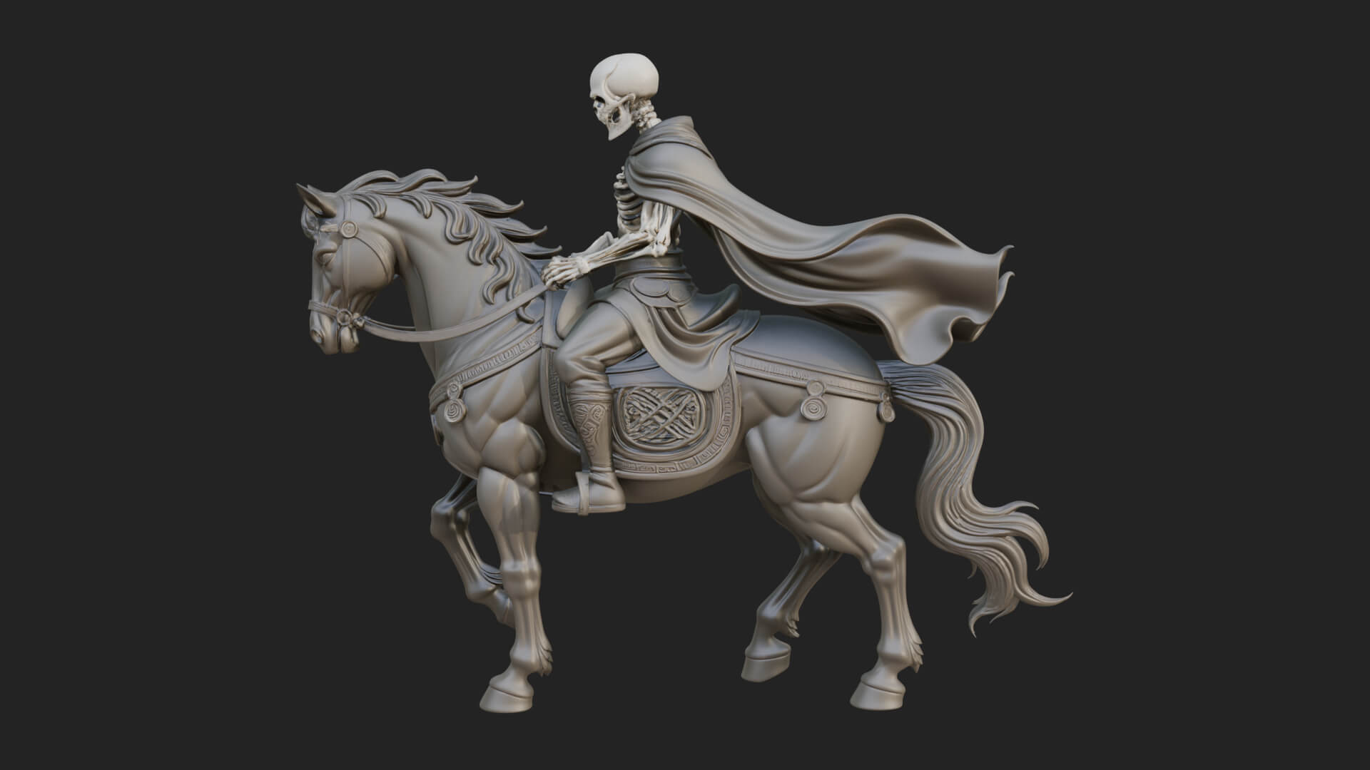 Skeleton Rider on Horse Statue Design 3 3D Print Model 3D Model