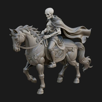 Skeleton Rider on Horse Statue Design 3 3D Print Model