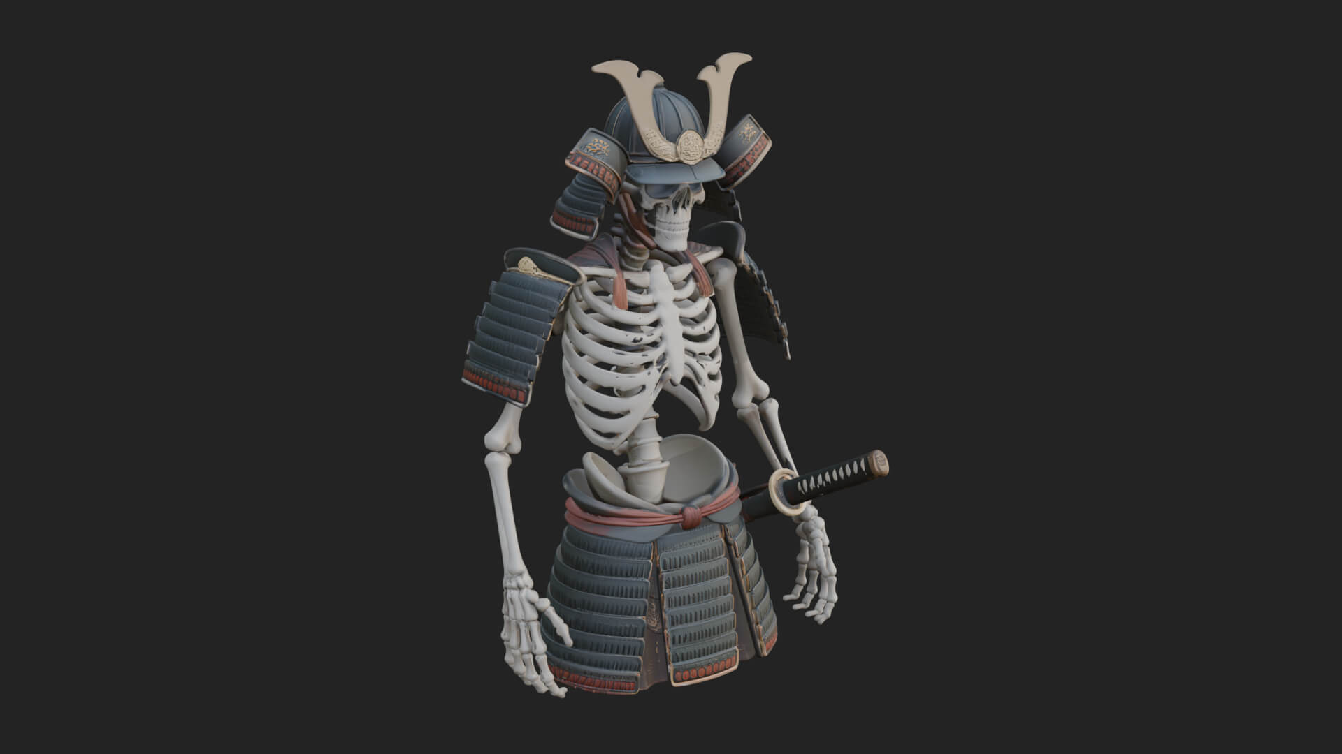 Skeleton Samurai Statue Design 2 3D Print Model 3D Model