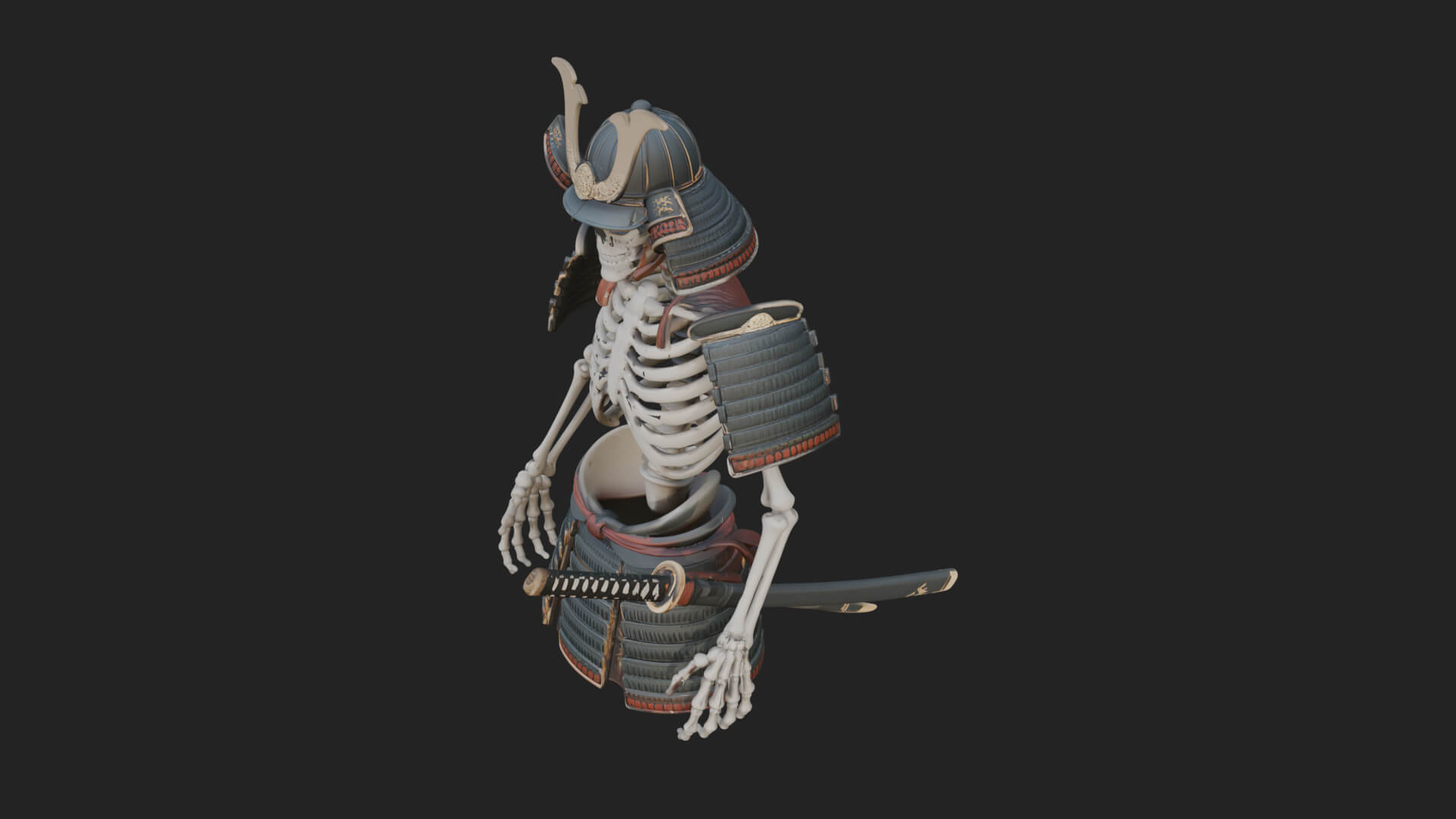 Skeleton Samurai Statue Design 2 3D Print Model 3D Model