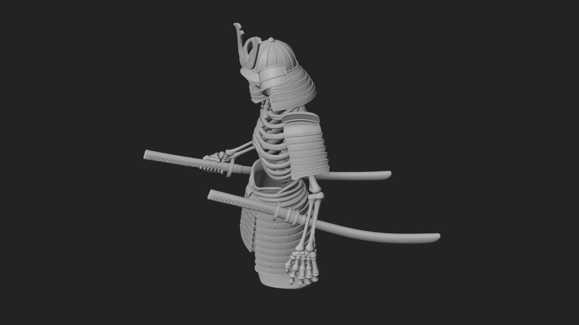 Skeleton Samurai Statue Design 3 3D Print Model 3D Model