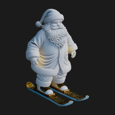 Skiing Santa Statue Design 1 3D Print Model