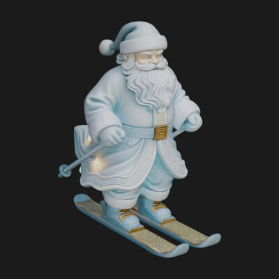 Skiing Santa Statue Design 2 3D Print Model