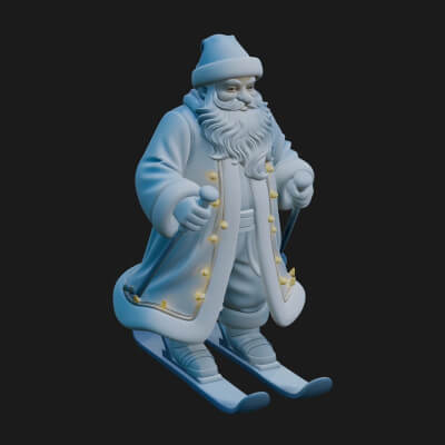 Skiing Santa Statue Design 3 3D Print Model