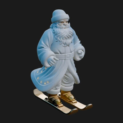 Skiing Santa Statue Design 4 3D Print Model