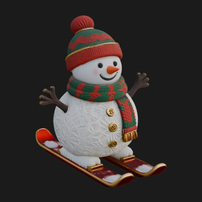 Skiing Snowman Statue Design 1 3D Print Model