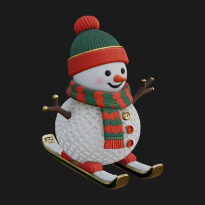 Skiing Snowman Statue Design 2 3D Print Model