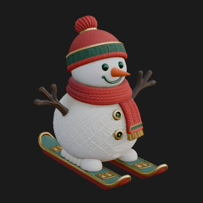 Skiing Snowman Statue Design 3 3D Print Model