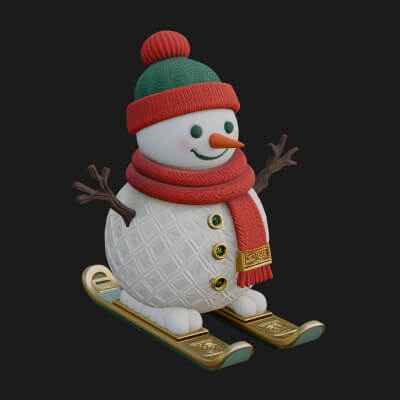 Skiing Snowman Statue Design 4 3D Print Model