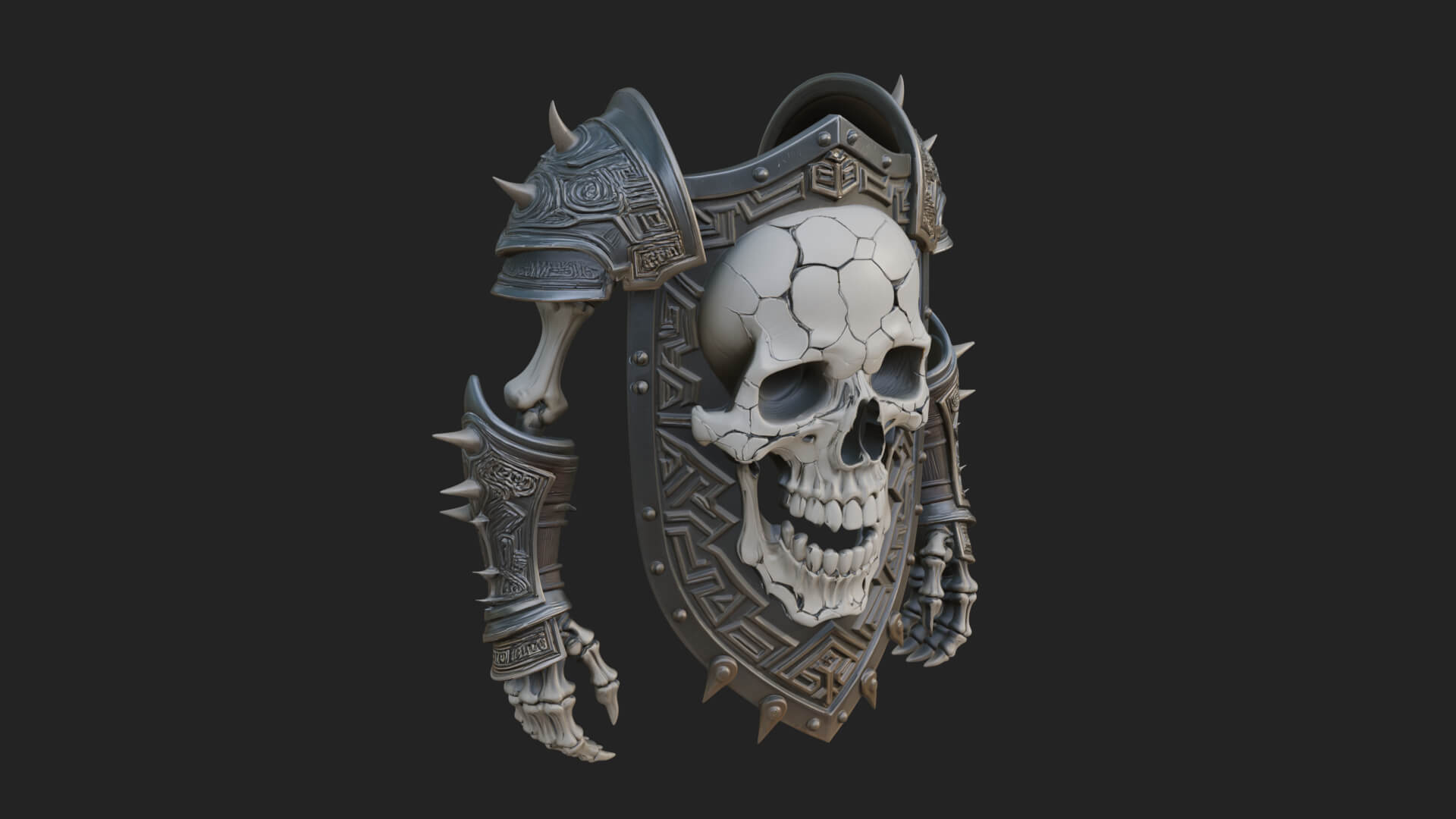 Skull Face Spiked Shield Model Design 1 3D Print Model 3D Model