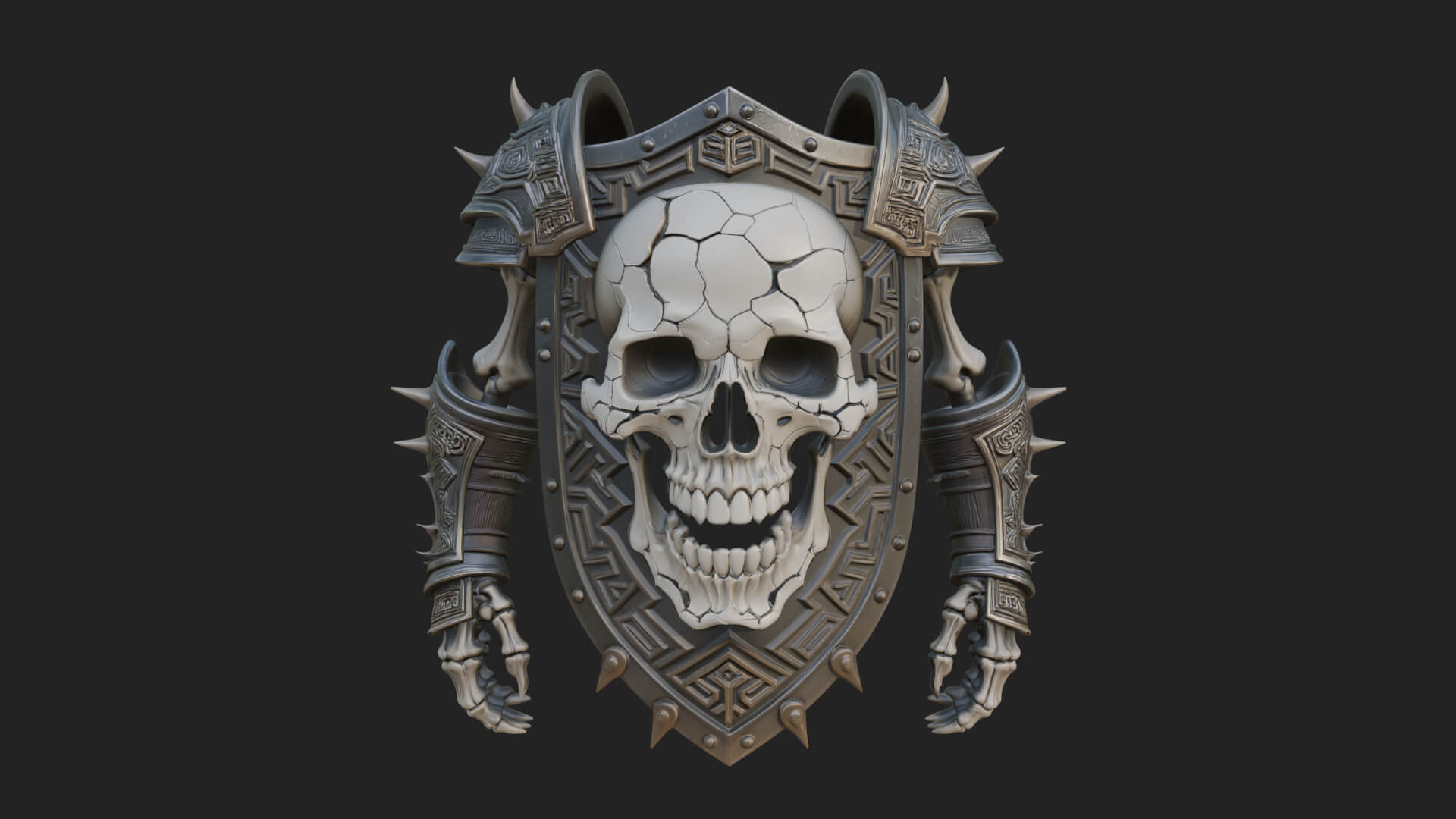 Skull Face Spiked Shield Model Design 1 3D Print Model 3D Model
