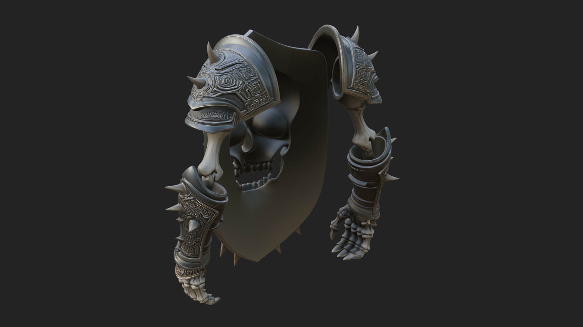 Skull Face Spiked Shield Model Design 1 3D Print Model 3D Model