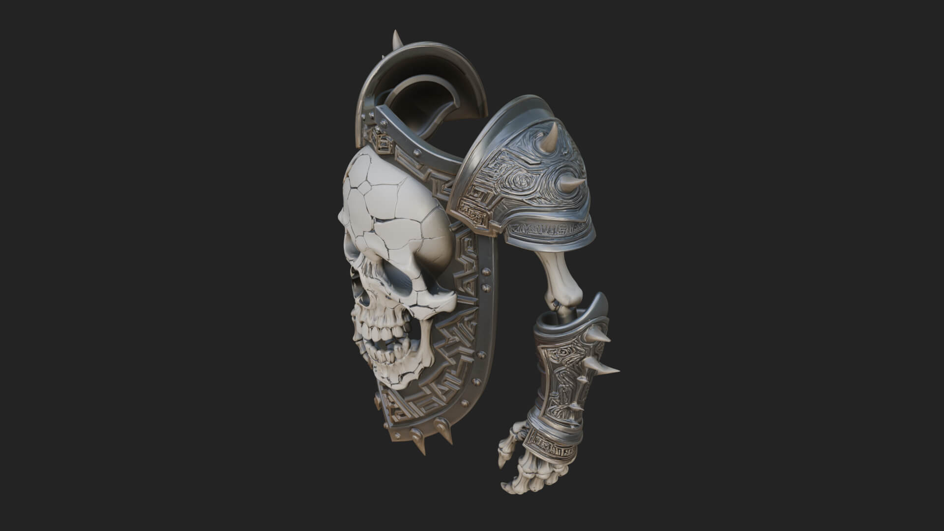 Skull Face Spiked Shield Model Design 1 3D Print Model 3D Model
