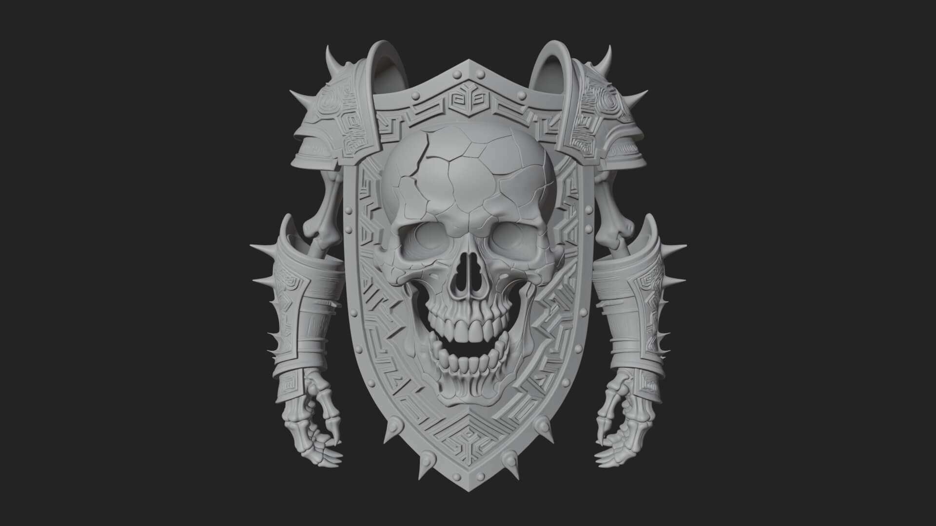 Skull Face Spiked Shield Model Design 1 3D Print Model 3D Model