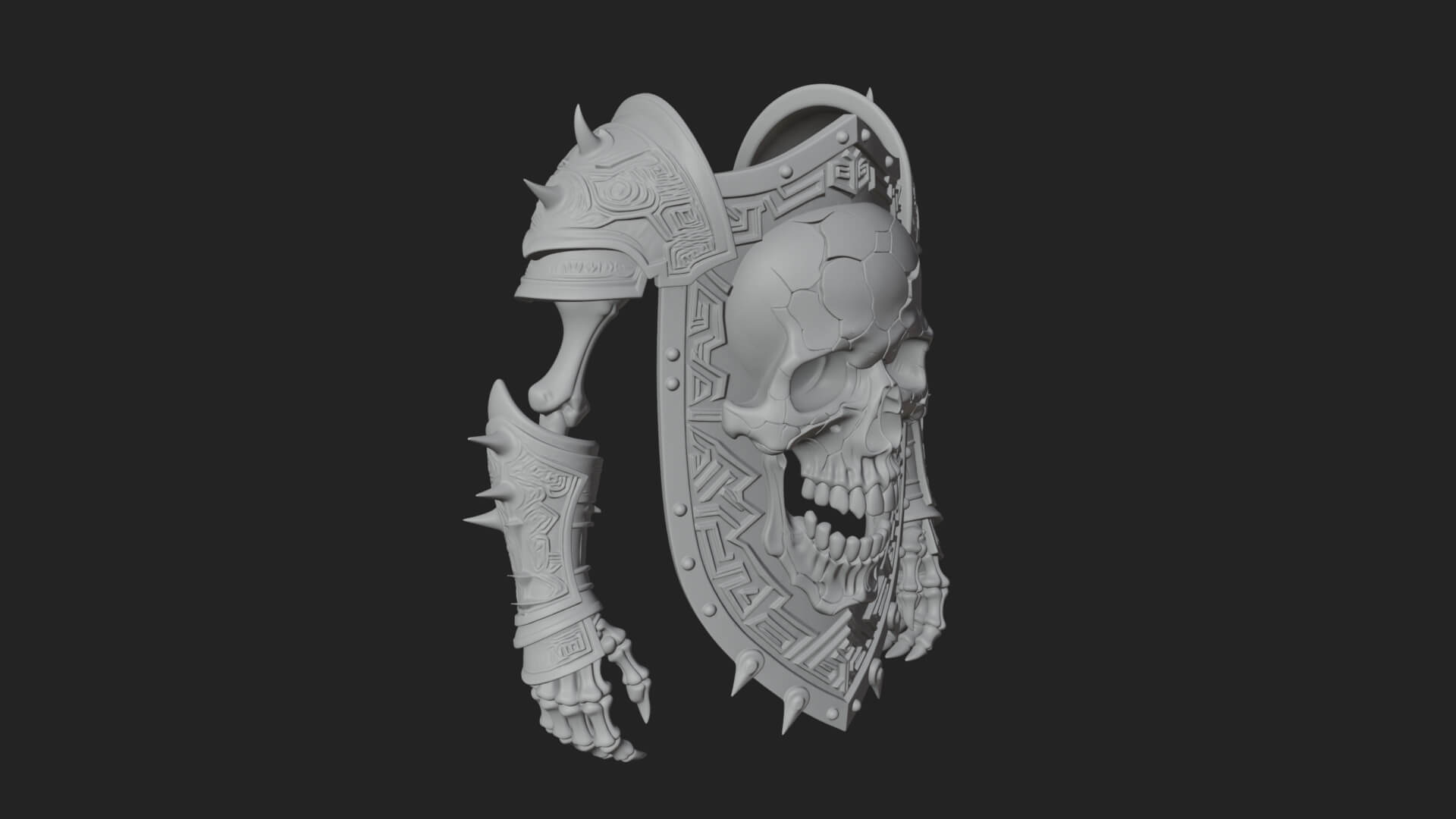 Skull Face Spiked Shield Model Design 1 3D Print Model 3D Model