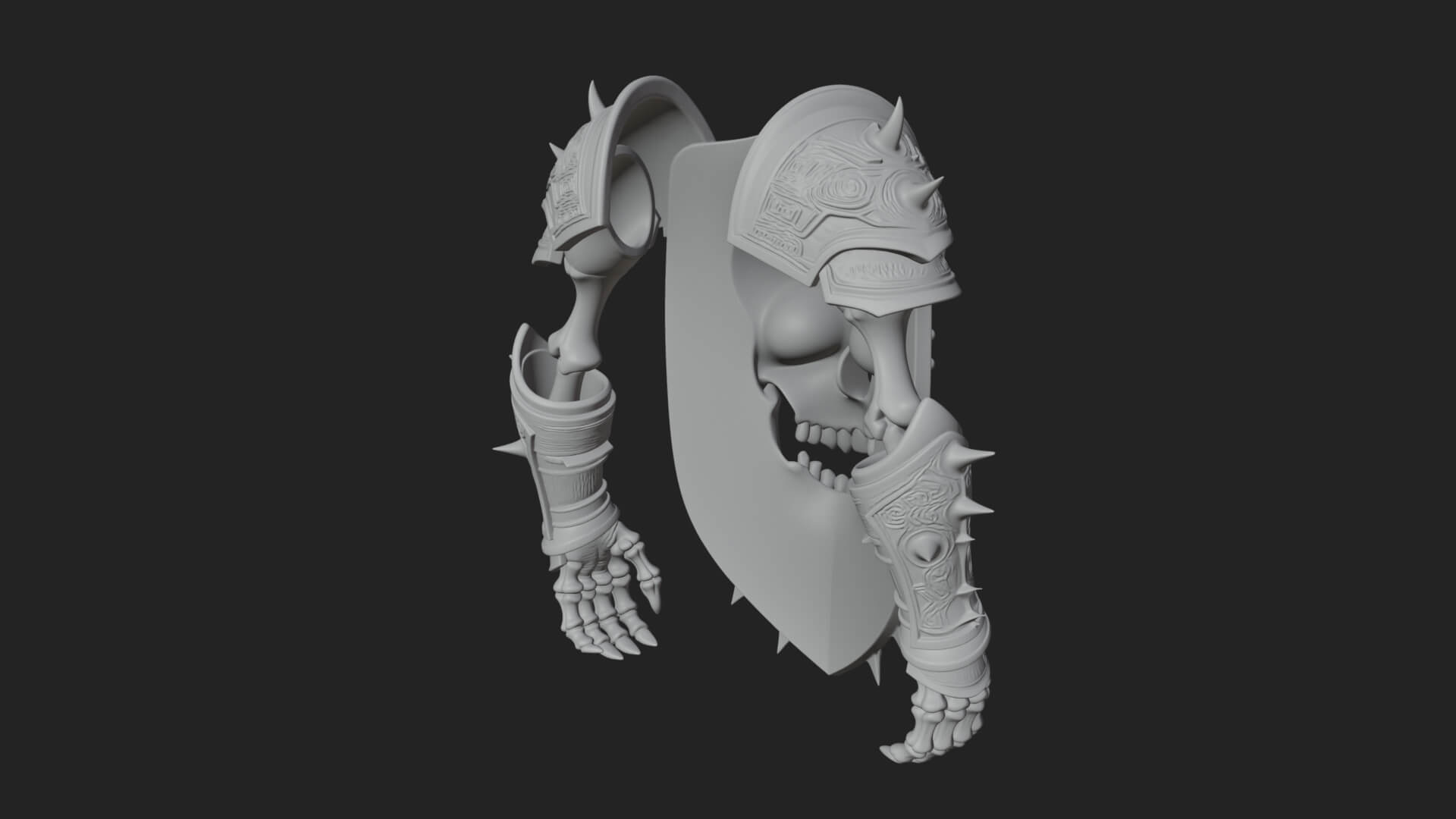 Skull Face Spiked Shield Model Design 1 3D Print Model 3D Model