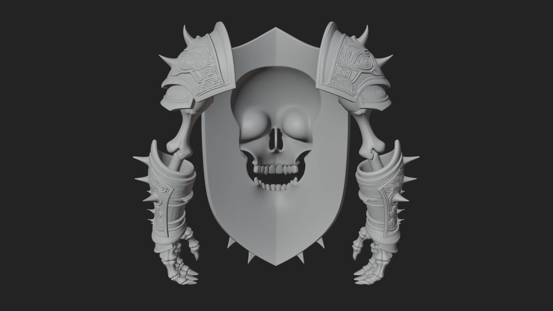 Skull Face Spiked Shield Model Design 1 3D Print Model 3D Model