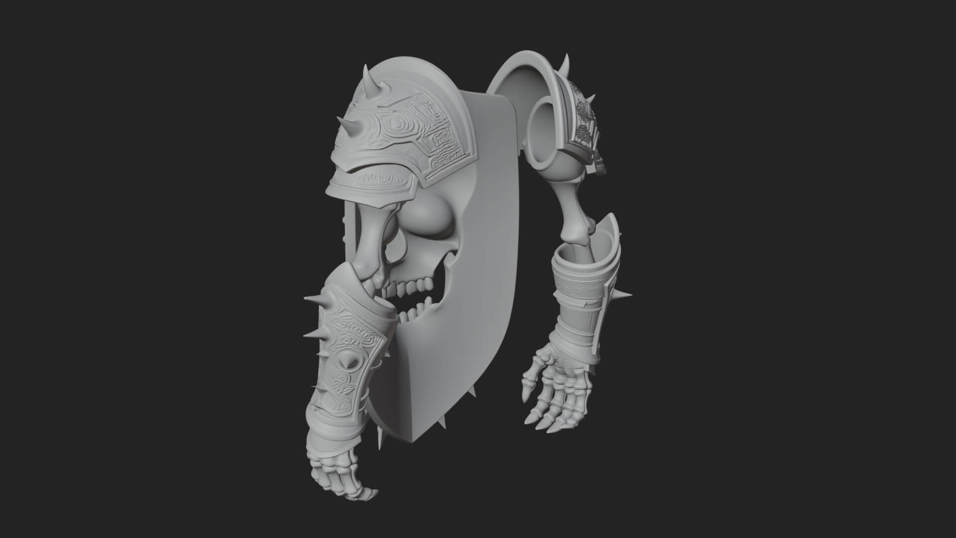 Skull Face Spiked Shield Model Design 1 3D Print Model 3D Model