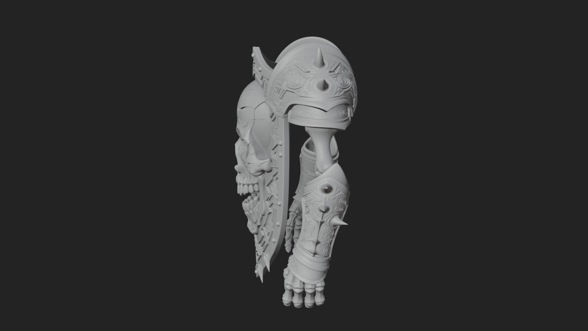Skull Face Spiked Shield Model Design 1 3D Print Model 3D Model