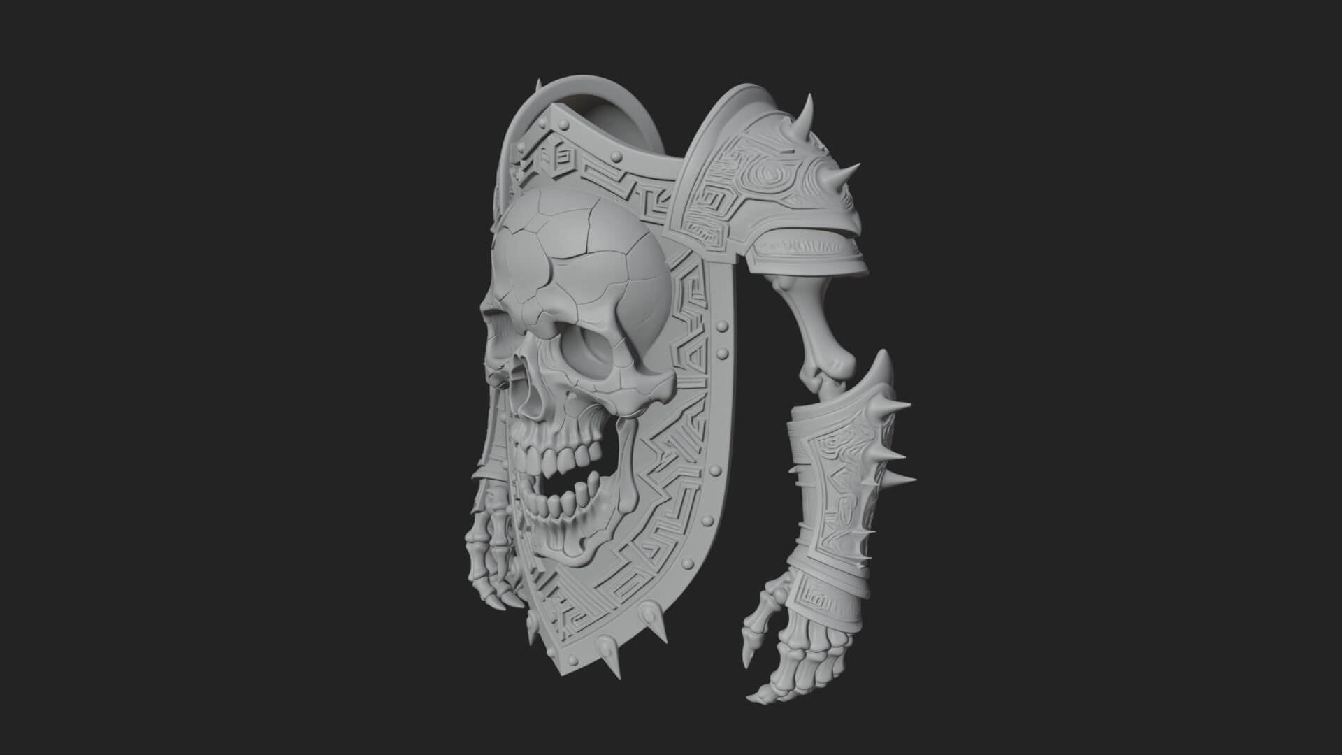 Skull Face Spiked Shield Model Design 1 3D Print Model 3D Model