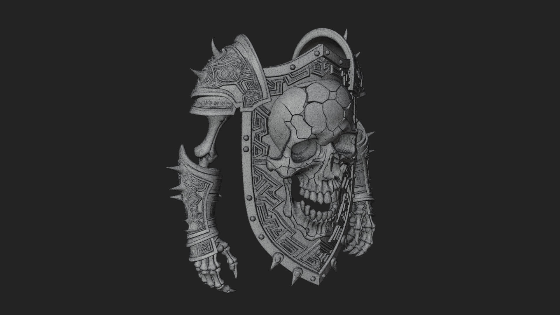 Skull Face Spiked Shield Model Design 1 3D Print Model 3D Model